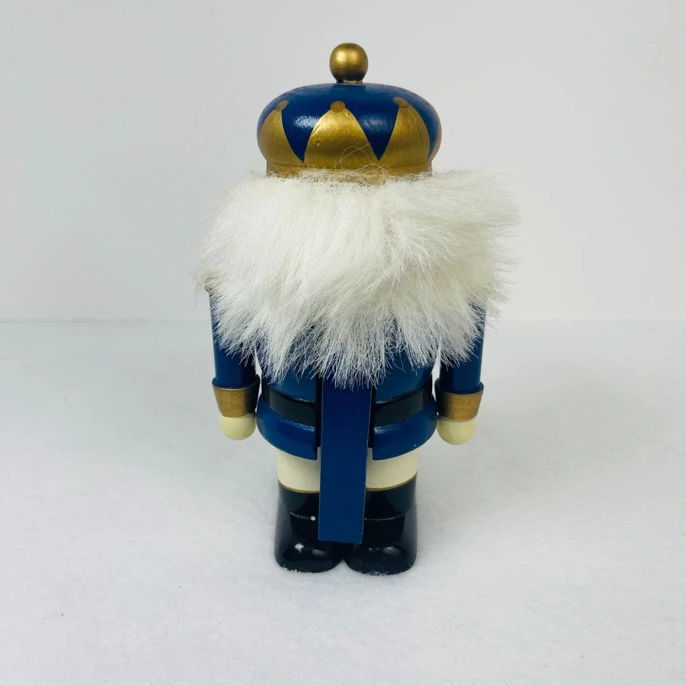 Vintage Wooden Nutcracker King Christmas Decor Blue Gold 6.5 Inch Holiday Figure